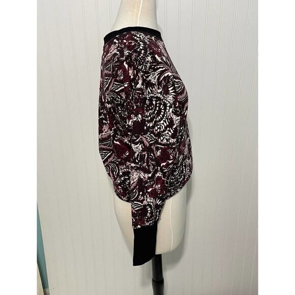 Joie Caleigh Floral Paisley Printed Sweatshirt Thumbhole‎ Burgundy Red Medium - Picture 5 of 12
